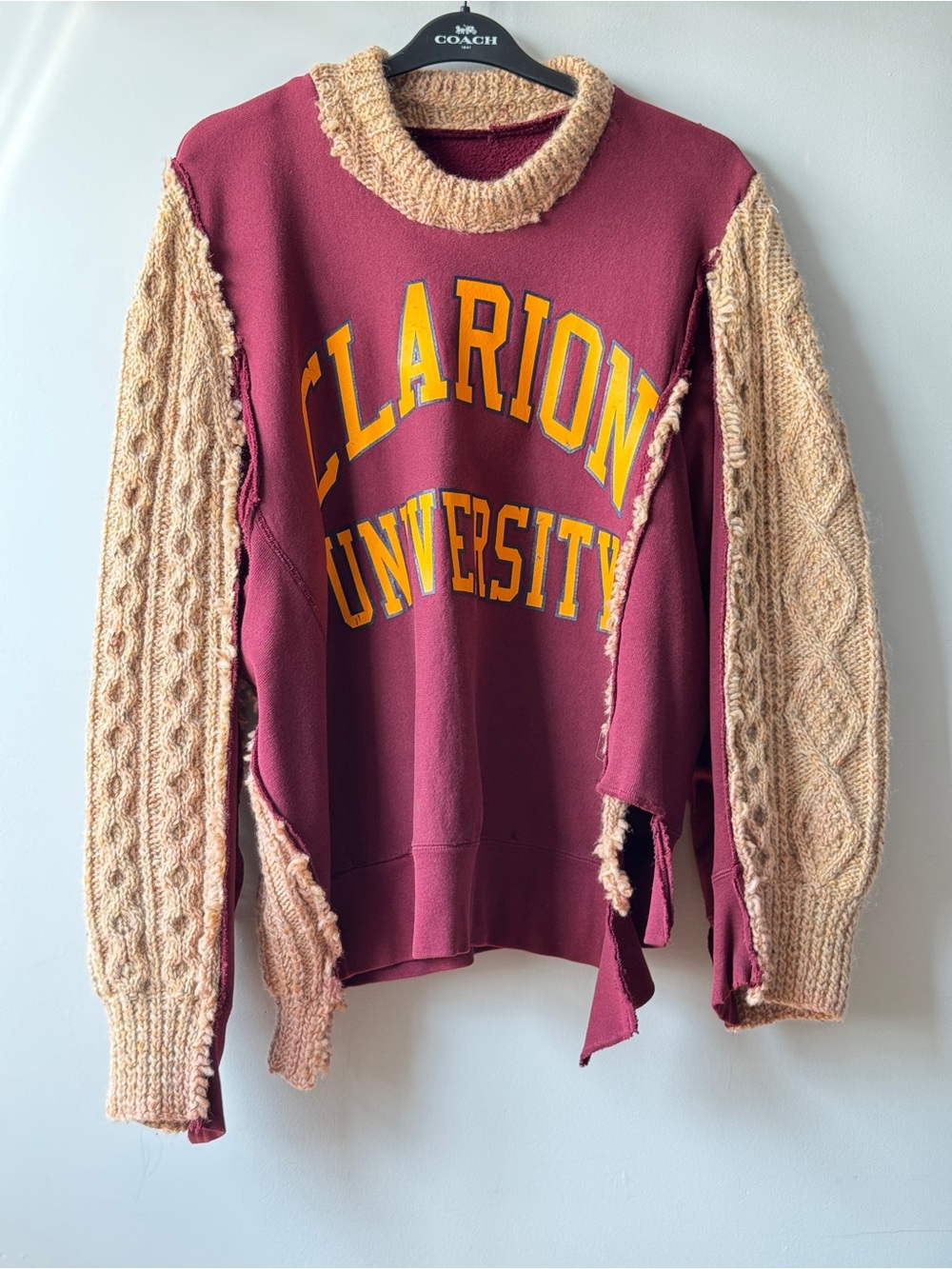 Reconstructed Vintage Clarion University Distressed 100% Wool Sleeve Sweatshirt